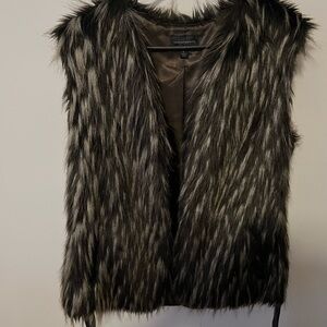 Investments Black and Gray Faux Fur Vest